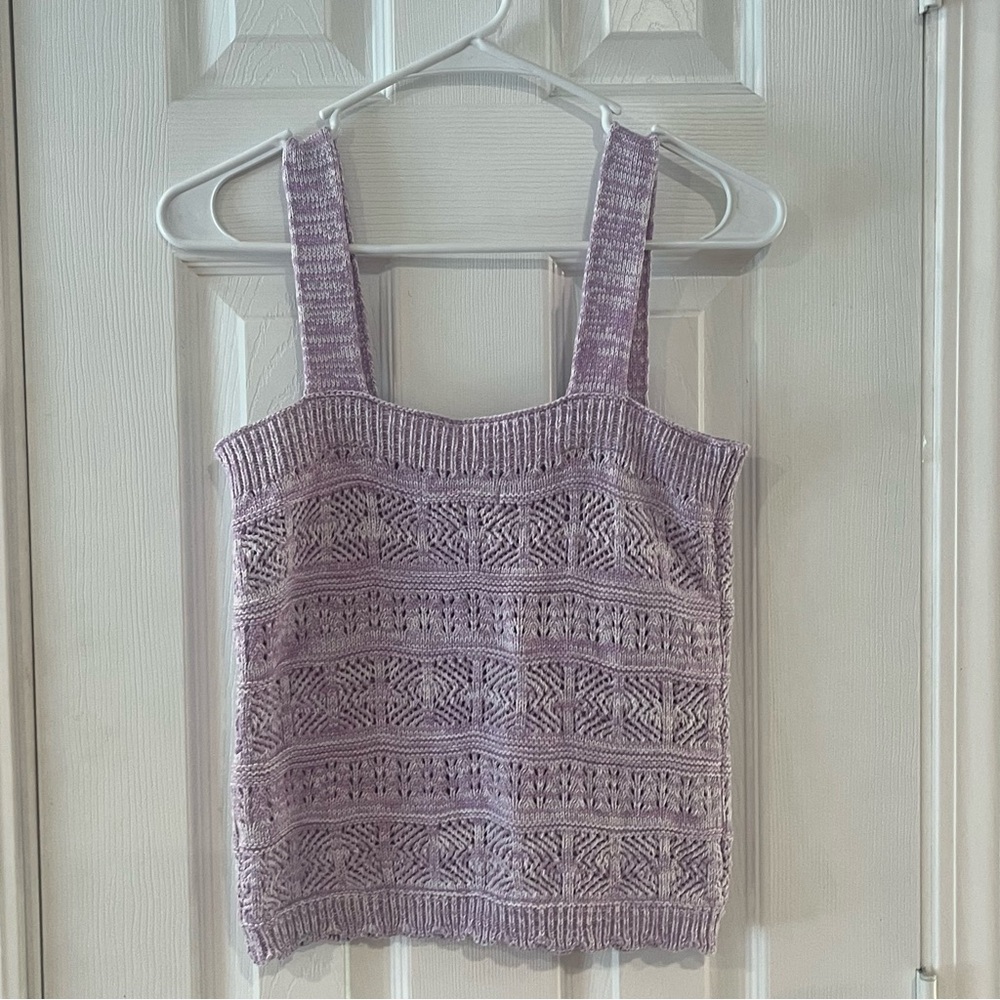 Juniors SO® Pointelle Crochet Tank Top Lavender Size Medium - Picture 3 of 6